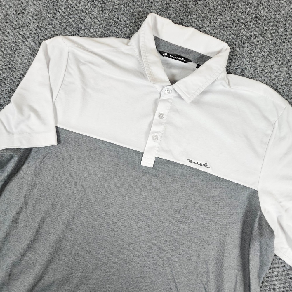 TravisMathew Mens XXL Polo Shirt Gray White Colorblock Pima Cotton Golf Top